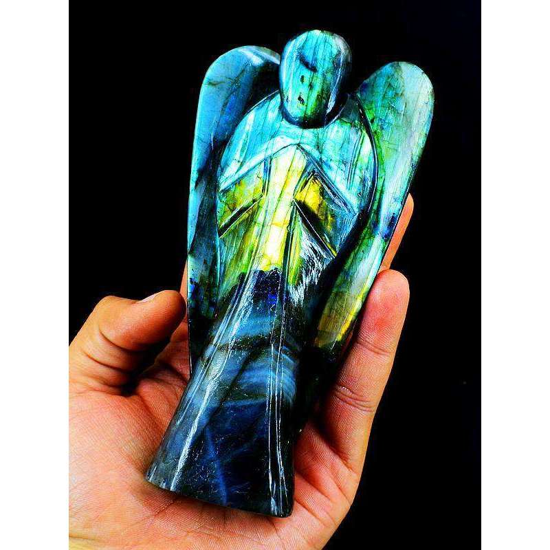 gemsmore:Hand Carved Amazing Flash Labradorite Healing Crystal Angel