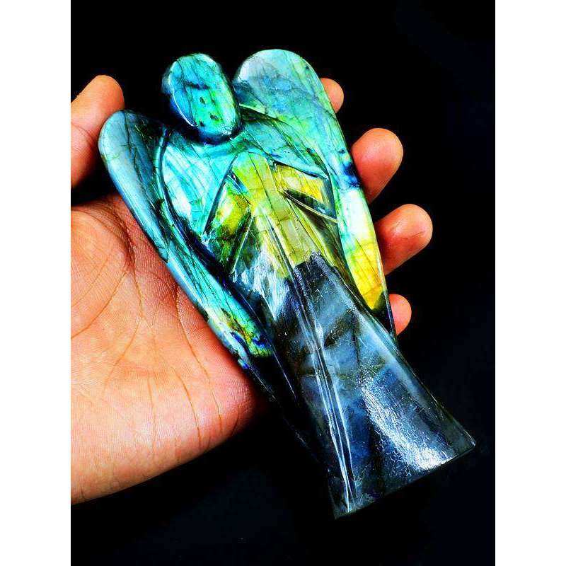 gemsmore:Hand Carved Amazing Flash Labradorite Healing Crystal Angel