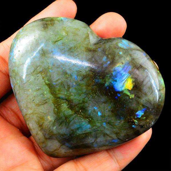 gemsmore:Hand Carved Amazing Flash Labradorite Heart Cabochon