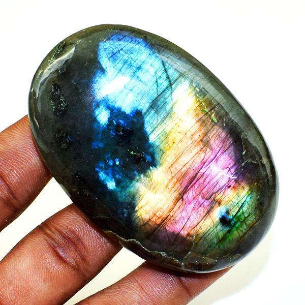 gemsmore:Hand Carved Amazing Flash Labradorite Oval Shape Cabochon