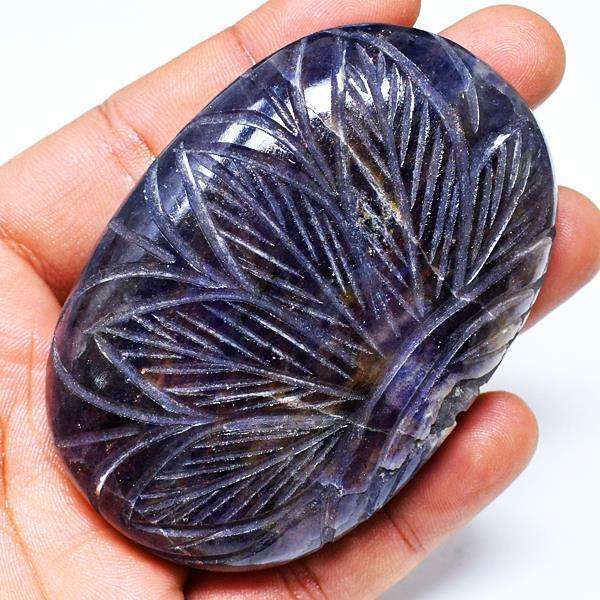 gemsmore:Hand Carved Amethyst Oval Shape Cabochon