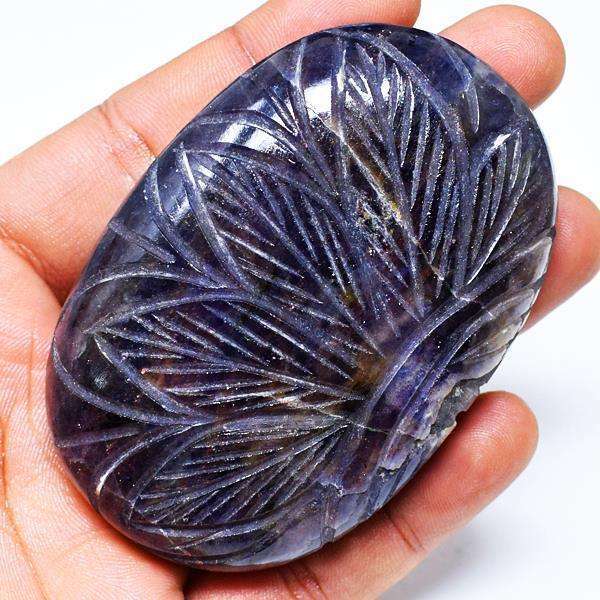 gemsmore:Hand Carved Amethyst Oval Shape Cabochon