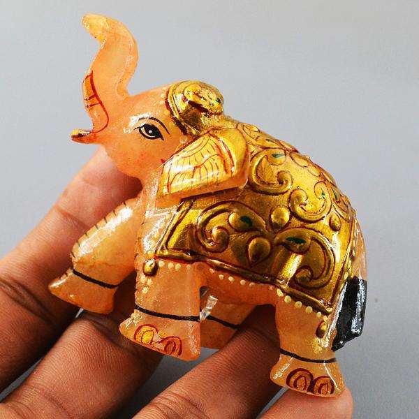 gemsmore:Hand Carved Aventurine Enamel Painted Elephant