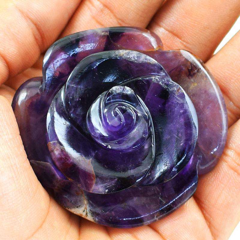 gemsmore:Hand Carved Bi-Color Amethyst Rose Carving - Genuine