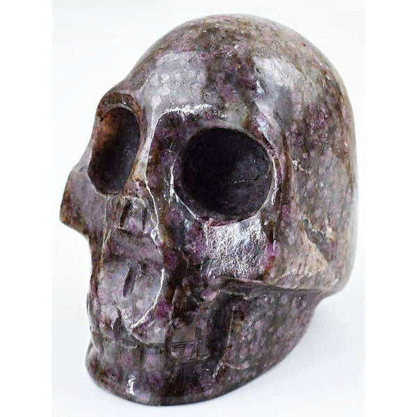 gemsmore:Hand Carved Black Ruby Fuschite Skull - Exclusive