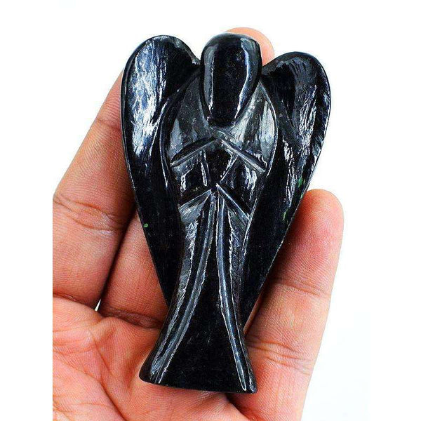 gemsmore:Hand Carved Black Spinel Crystal Reiki Healing Angel