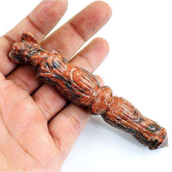 gemsmore:Hand Carved Blood Green Unakite Angel Point Stick