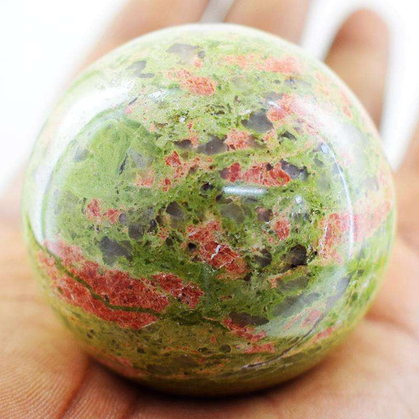 gemsmore:Hand Carved Blood Green Unakite Reiki Healing Sphere