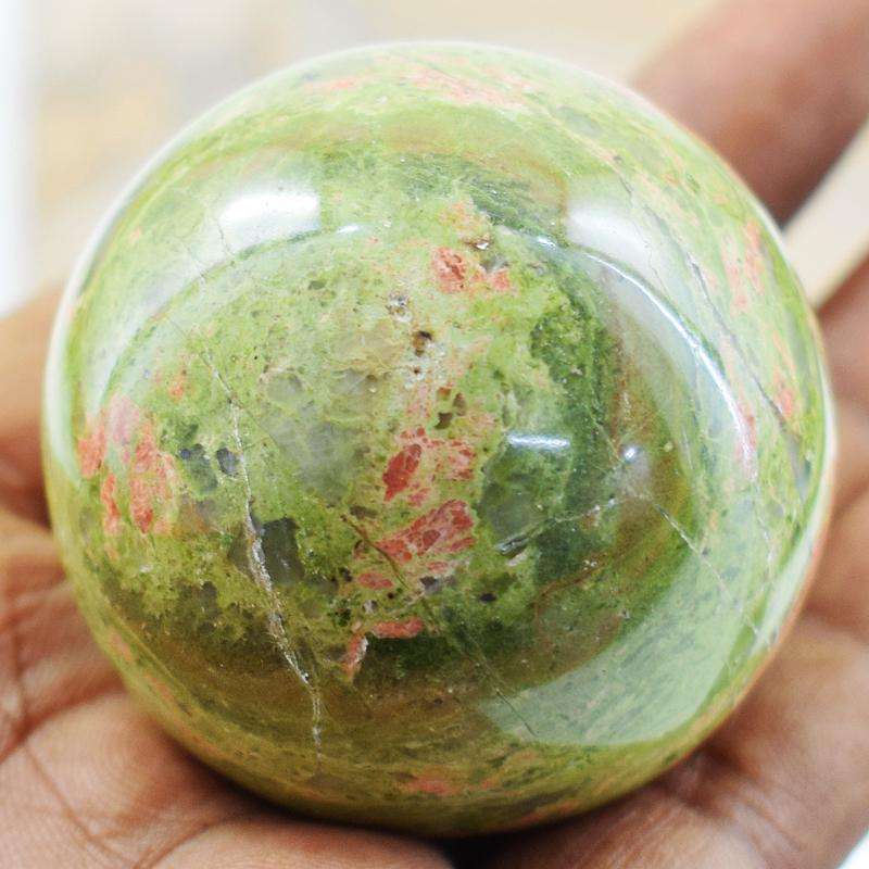 gemsmore:Hand Carved Blood Green Unakite Reiki Healing Sphere