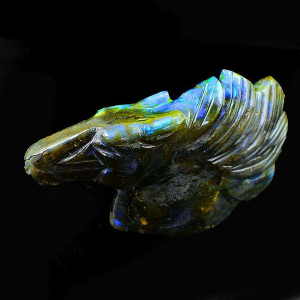 gemsmore:Hand Carved Blue Flash Labradorite Gemstone Horse Burst