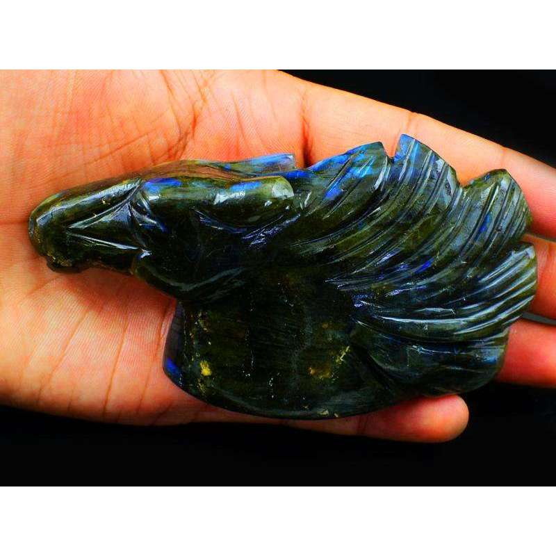 gemsmore:Hand Carved Blue Flash Labradorite Gemstone Horse Burst