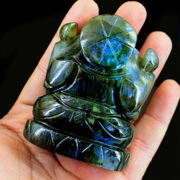 gemsmore:Hand Carved Blue Flash Labradorite Gemstone Lord Ganesha Idol