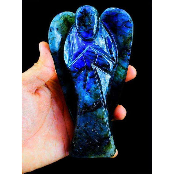 gemsmore:Hand Carved Blue Flash Labradorite Reiki Healing Angel