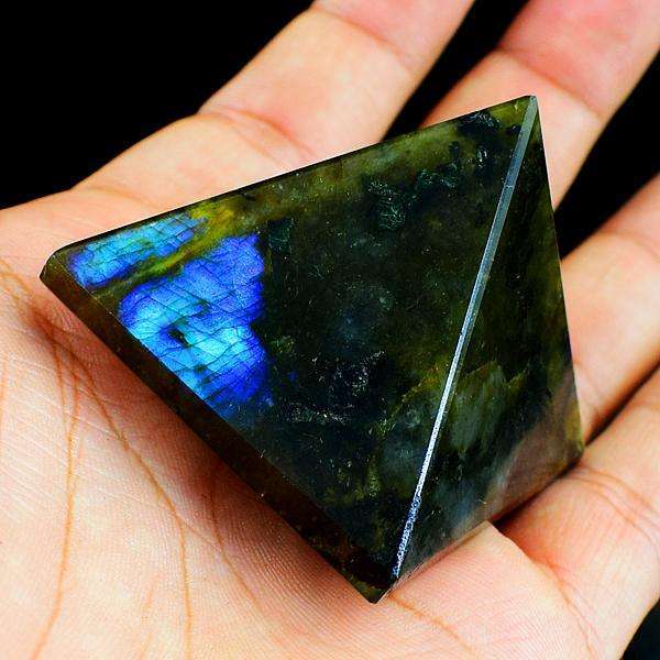 gemsmore:Hand Carved Blue Flash Labradorite Reiki Healing Pyramid