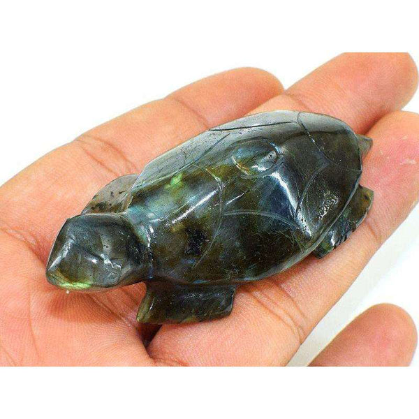 gemsmore:Hand Carved Blue Flash Labradorite Turtle