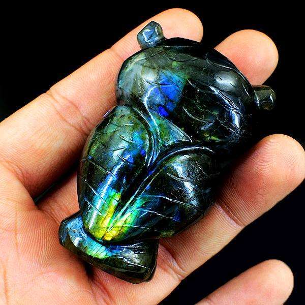 gemsmore:Hand Carved Blue & Golden Flash Labardorite Owl