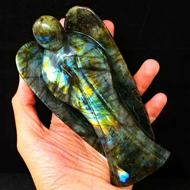 gemsmore:Hand Carved Blue Labradorite Crystal Healing Angel