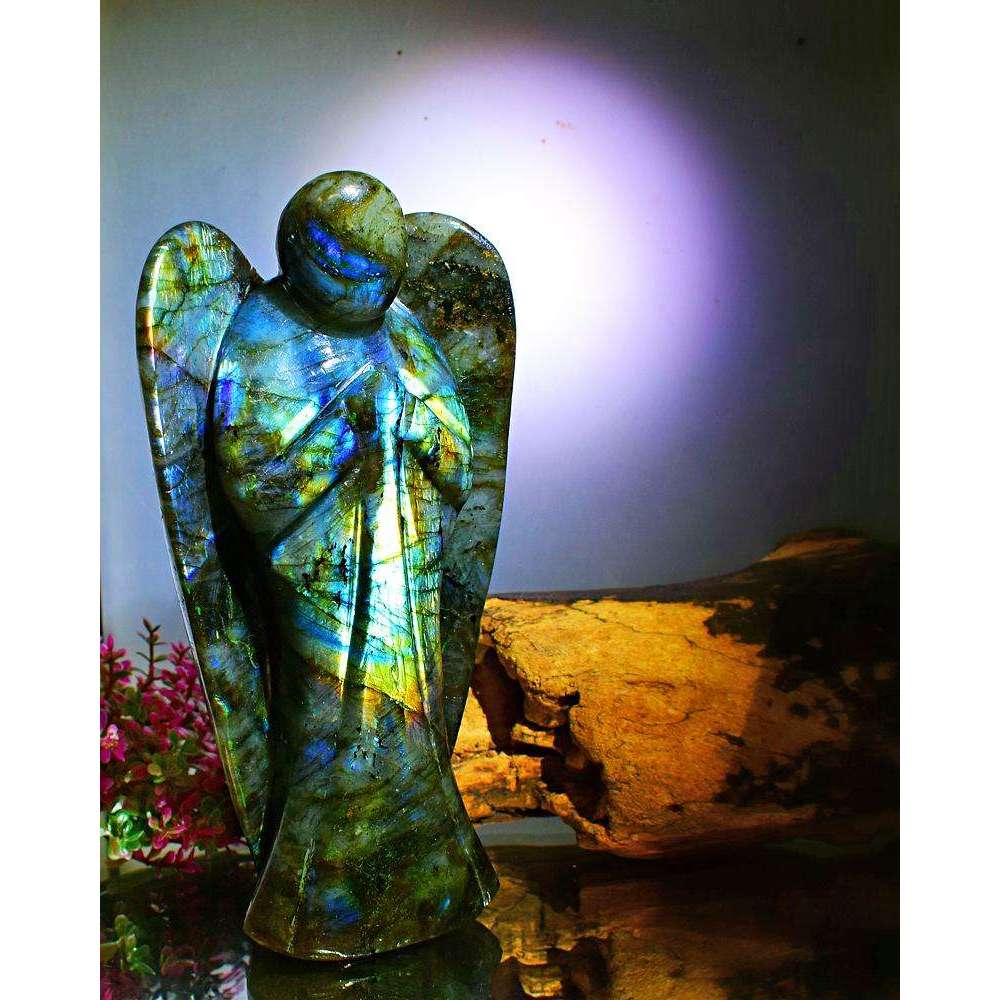gemsmore:Hand Carved Blue Labradorite Crystal Healing Angel