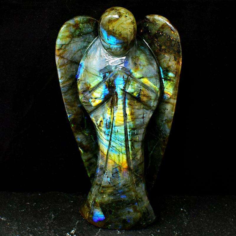 gemsmore:Hand Carved Blue Labradorite Crystal Healing Angel