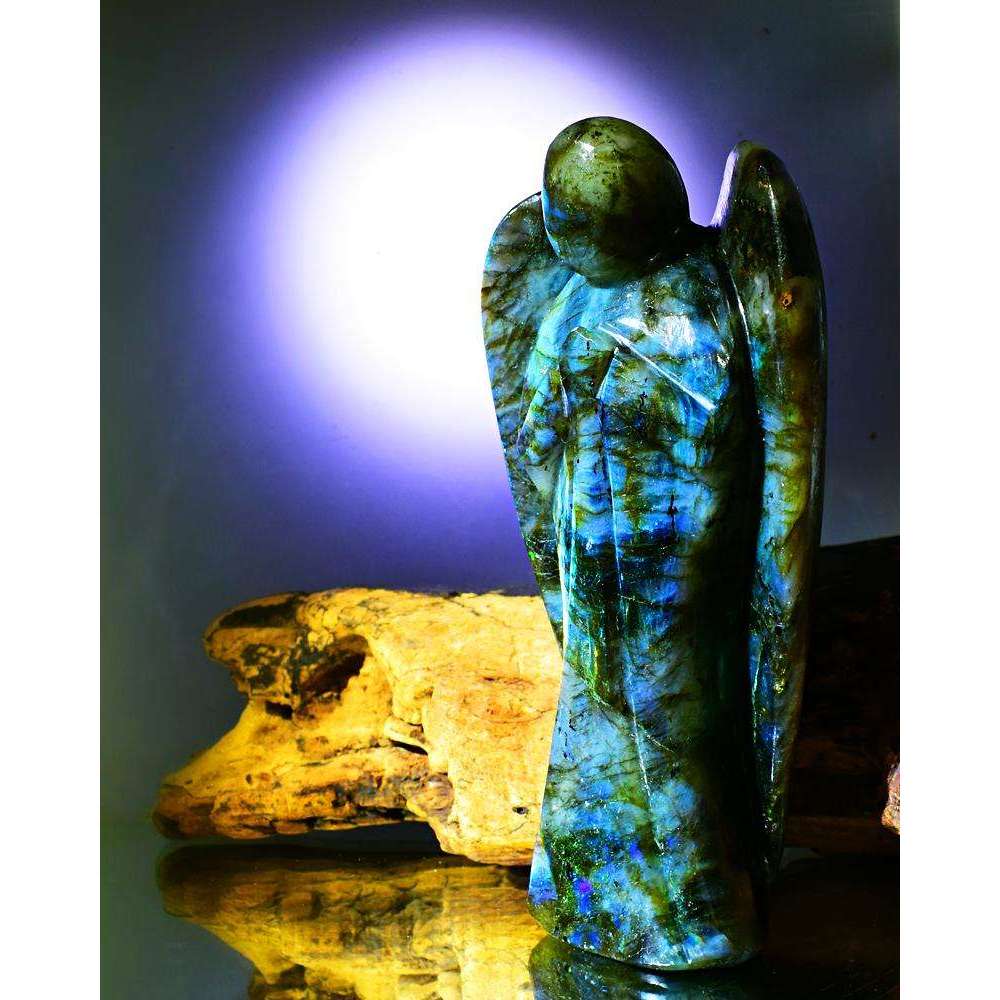 gemsmore:Hand Carved Blue Labradorite Crystal Healing Angel