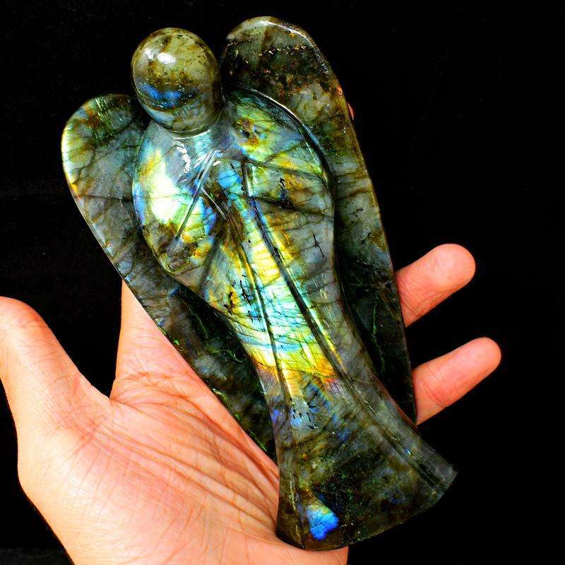 gemsmore:Hand Carved Blue Labradorite Crystal Healing Angel