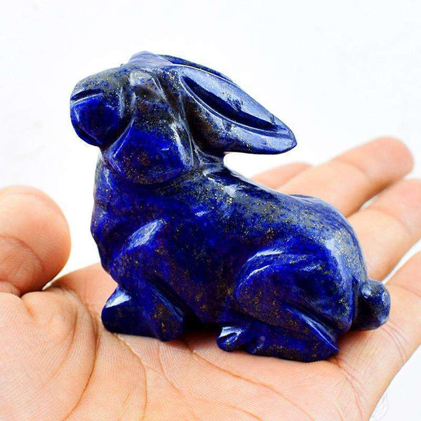 gemsmore:Hand Carved Blue Lapis Lazuli Bunny - Rare Piece