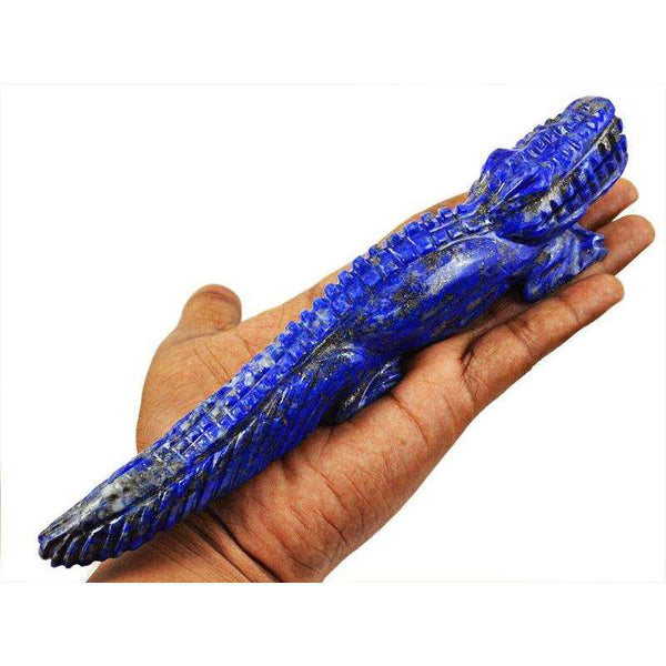 gemsmore:Hand Carved Blue Lapis Lazuli Crocodile Gemstone