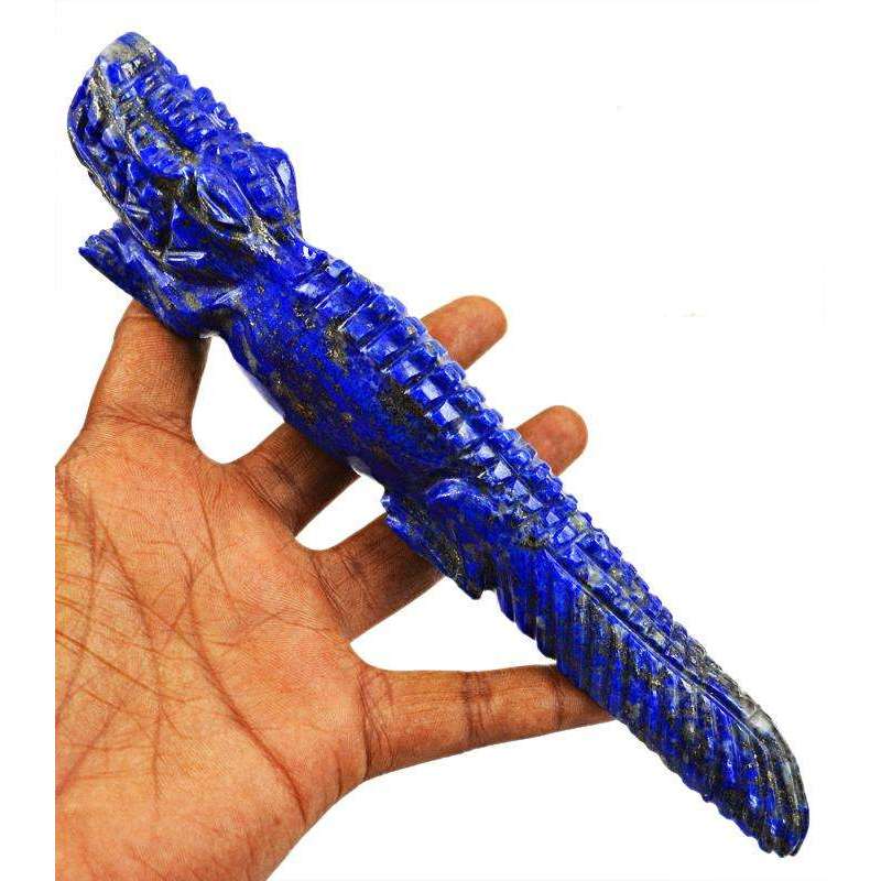 gemsmore:Hand Carved Blue Lapis Lazuli Crocodile Gemstone