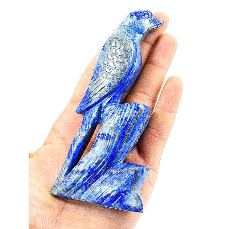gemsmore:Hand Carved Blue Lapis Lazuli Gemstone Parrot - Exclusive
