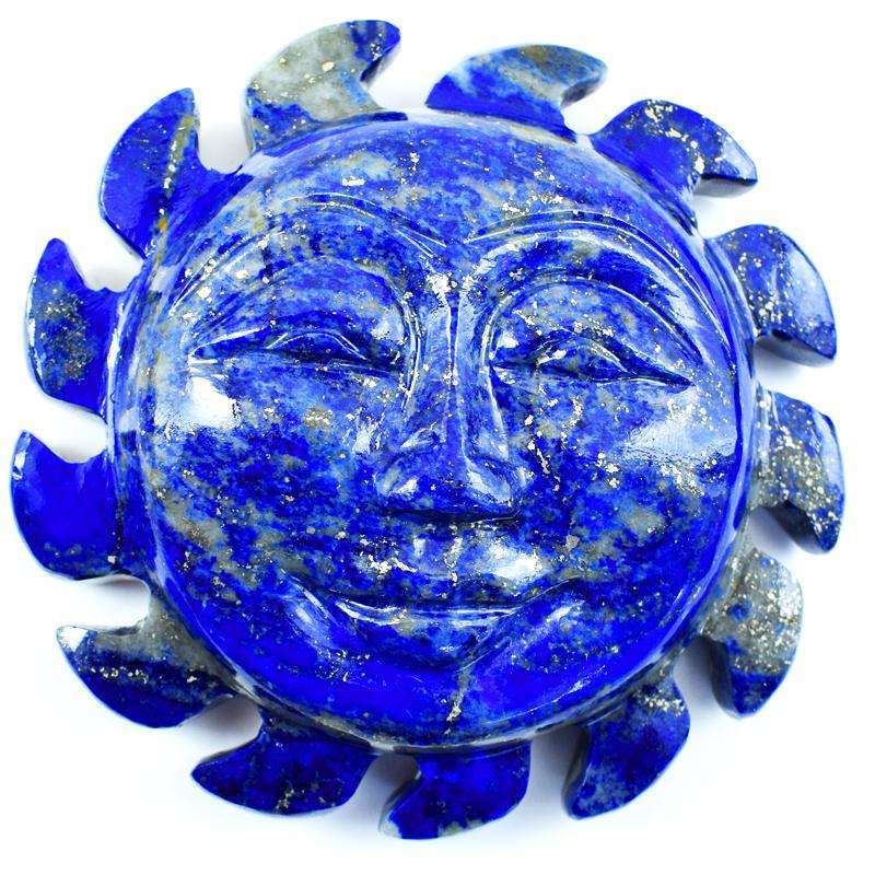 gemsmore:Hand Carved Blue Lapis Lazuli Gemstone Sun Face