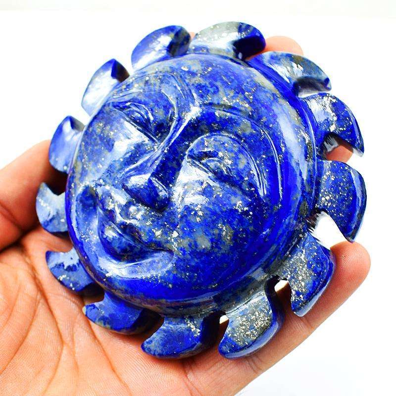 gemsmore:Hand Carved Blue Lapis Lazuli Gemstone Sun Face