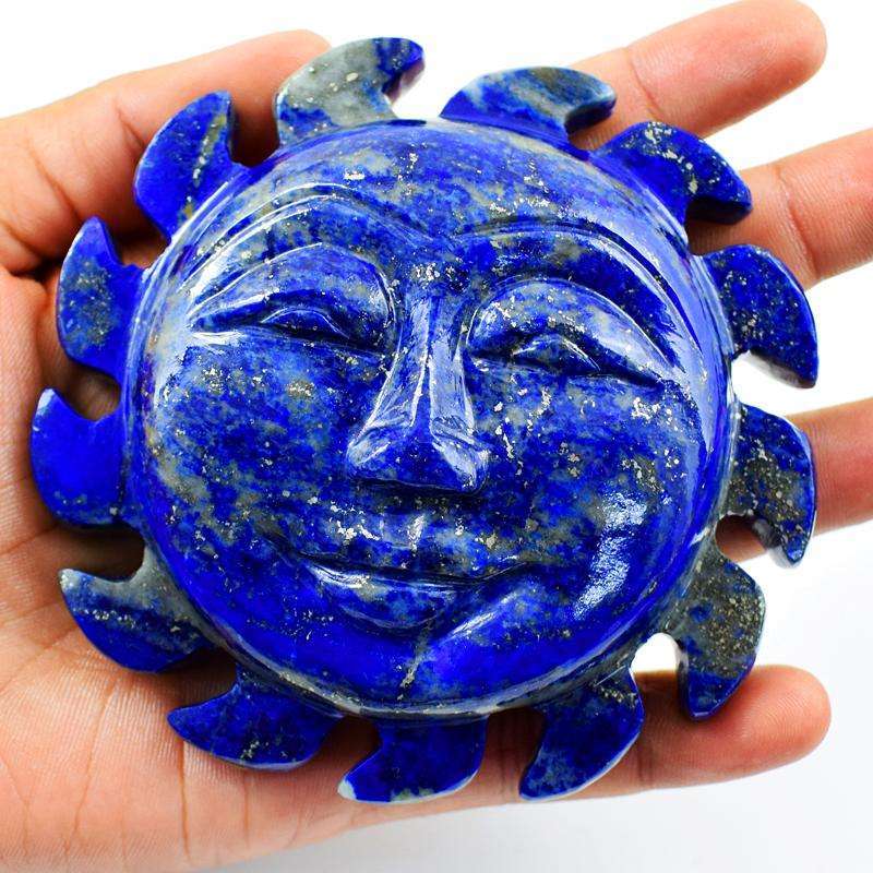 gemsmore:Hand Carved Blue Lapis Lazuli Gemstone Sun Face