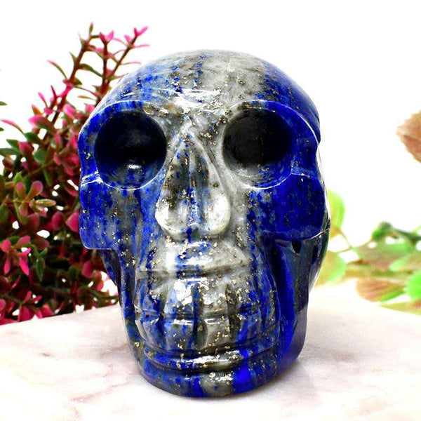 gemsmore:Hand Carved Blue Lapis Lazuli Human Skull