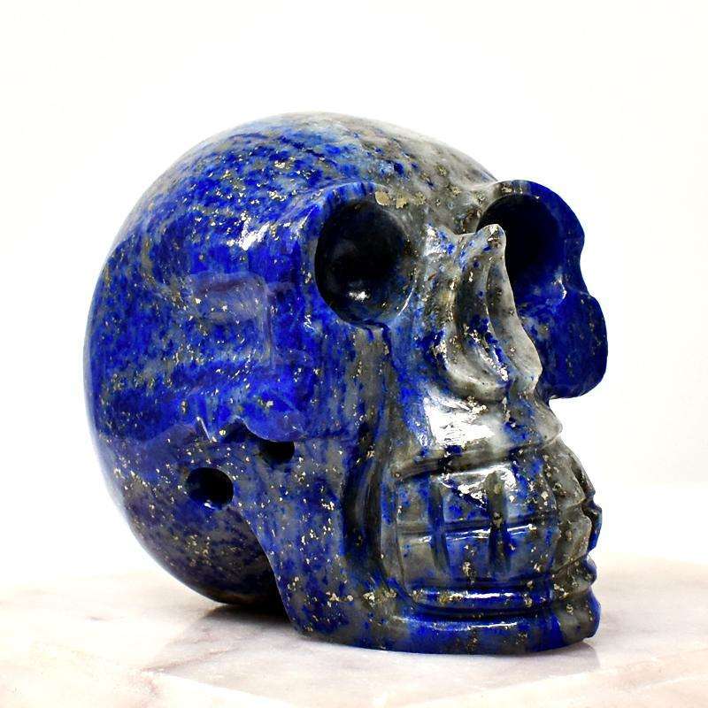 gemsmore:Hand Carved Blue Lapis Lazuli Human Skull