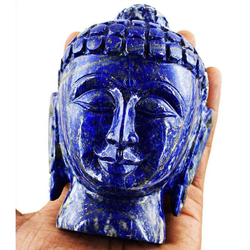 gemsmore:Hand Carved Blue Lapis Lazuli Lord Buddha Head Idol Gemstone