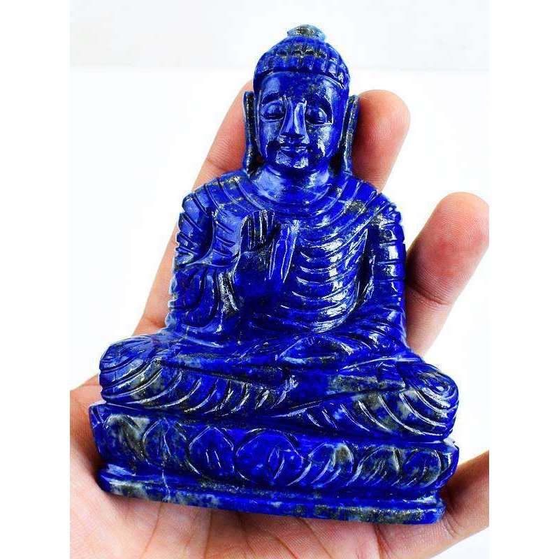 gemsmore:Hand Carved Blue Lapis Lazuli Lord Buddha Idol