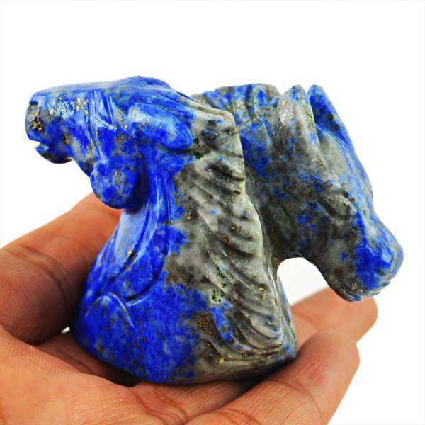gemsmore:Hand Carved Blue Lapis Lazuli Twin Horse Burst
