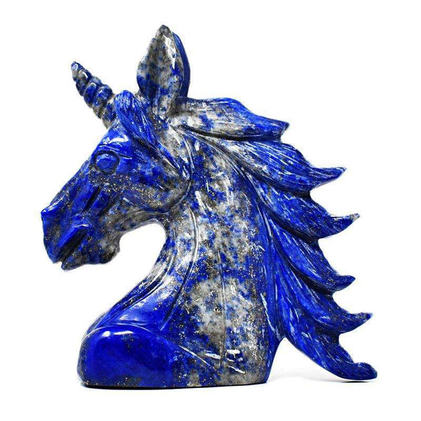 gemsmore:Hand Carved Blue Lapis Lazuli Unicorn Head