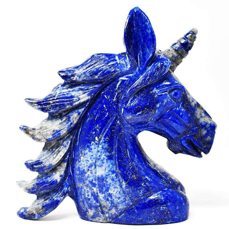 gemsmore:Hand Carved Blue Lapis Lazuli Unicorn Head