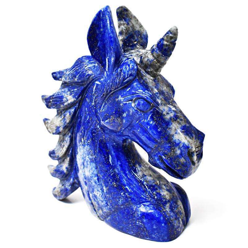 gemsmore:Hand Carved Blue Lapis Lazuli Unicorn Head