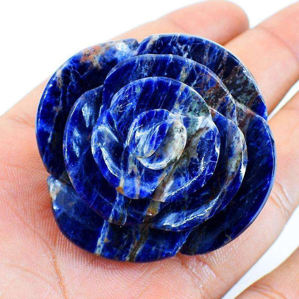 gemsmore:Hand Carved Blue Sodalite Rose Flower