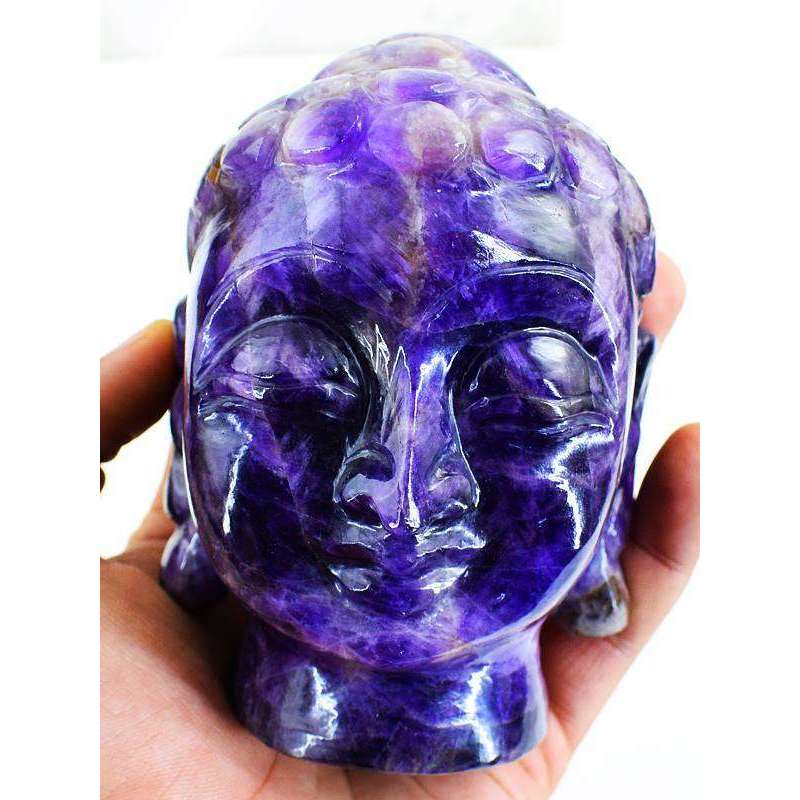 gemsmore:Hand Carved Chevron Amethyst Lord Buddha Head Idol