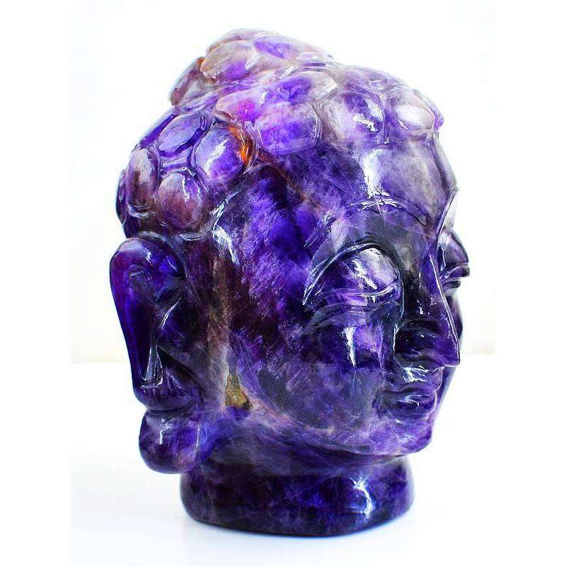 gemsmore:Hand Carved Chevron Amethyst Lord Buddha Head Idol