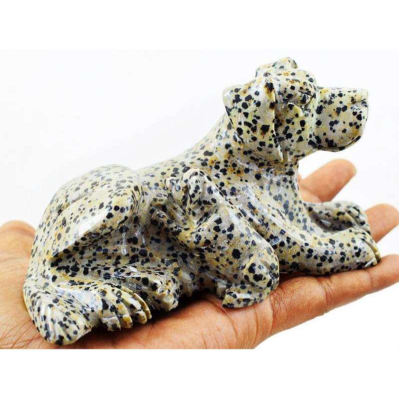 gemsmore:Hand Carved Dalmation Jasper Doggy And Puppy