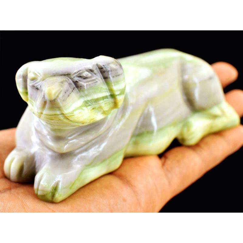 gemsmore:Hand Carved Forest Green Jasper Dog