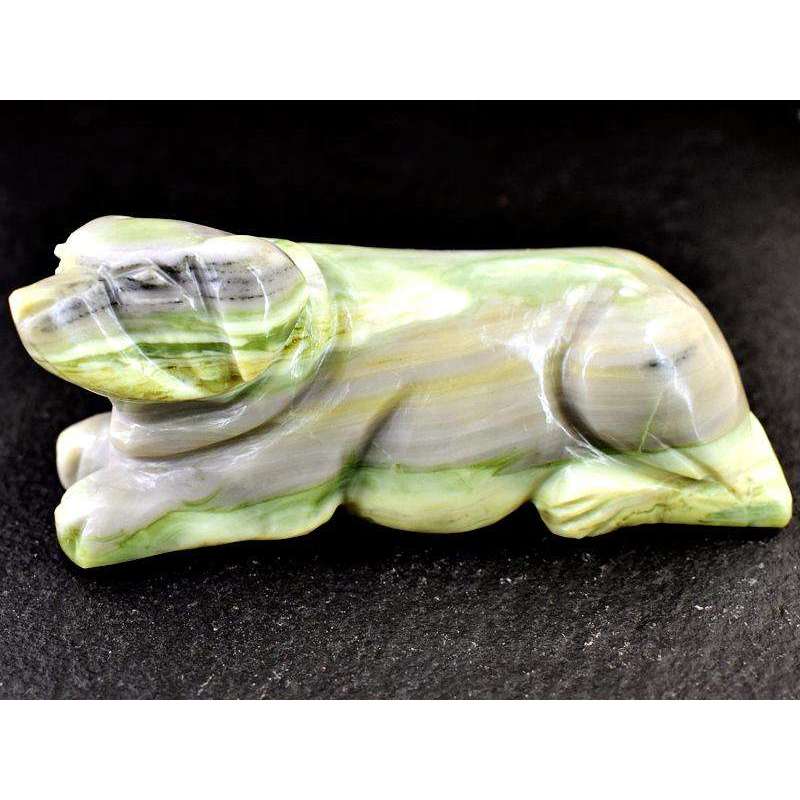 gemsmore:Hand Carved Forest Green Jasper Dog