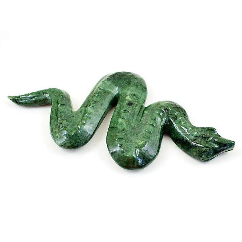 gemsmore:Hand Carved Forest Green Jasper Hand Carved Snake
