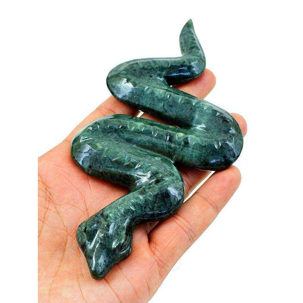 gemsmore:Hand Carved Forest Green Jasper Hand Carved Snake