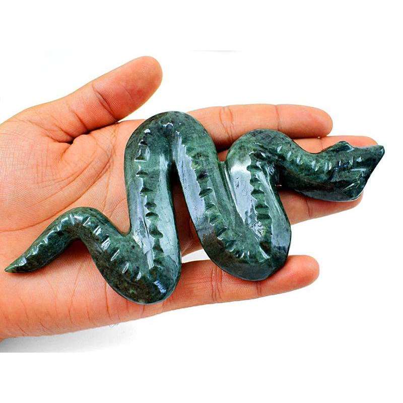 gemsmore:Hand Carved Forest Green Jasper Hand Carved Snake
