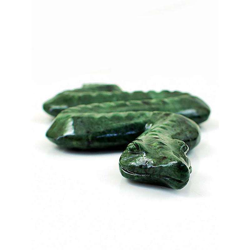 gemsmore:Hand Carved Forest Green Jasper Hand Carved Snake
